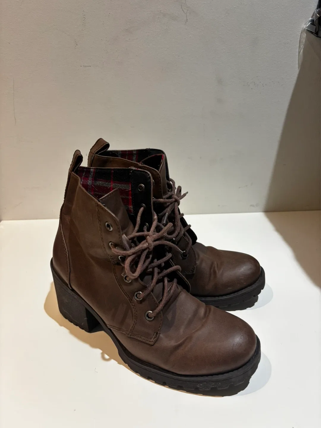 Brown Lace-Up Heeled Combat Boots