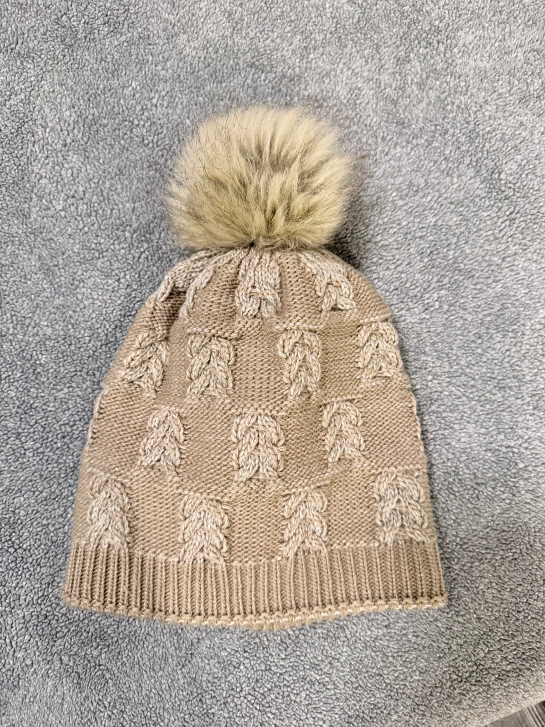Tan Knit Pom Pom Beanie Hat - photo 2