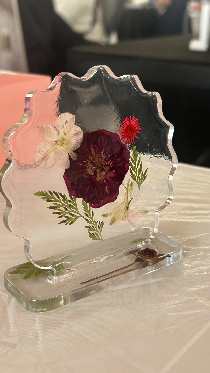 Resin floral paperweight with dried flowers