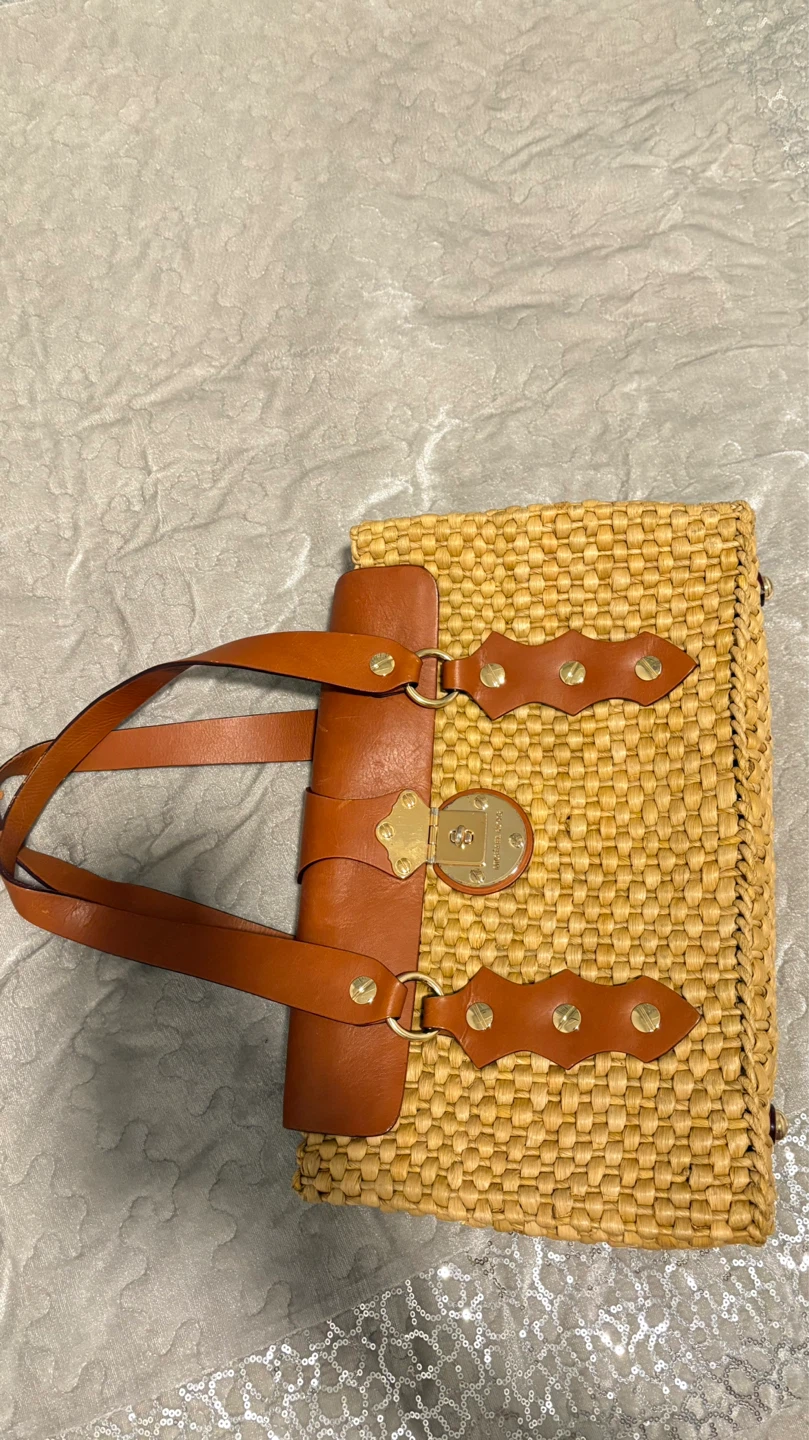 Michael Kors Straw and Leather Shoulder Bag