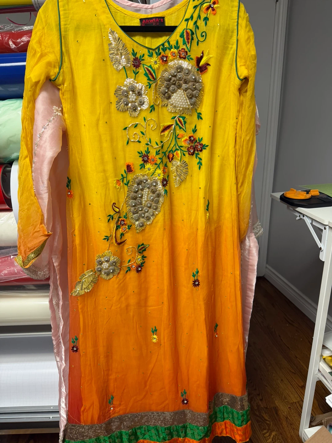 Arwia's Yellow & Orange Ombre Embroidered Kurti