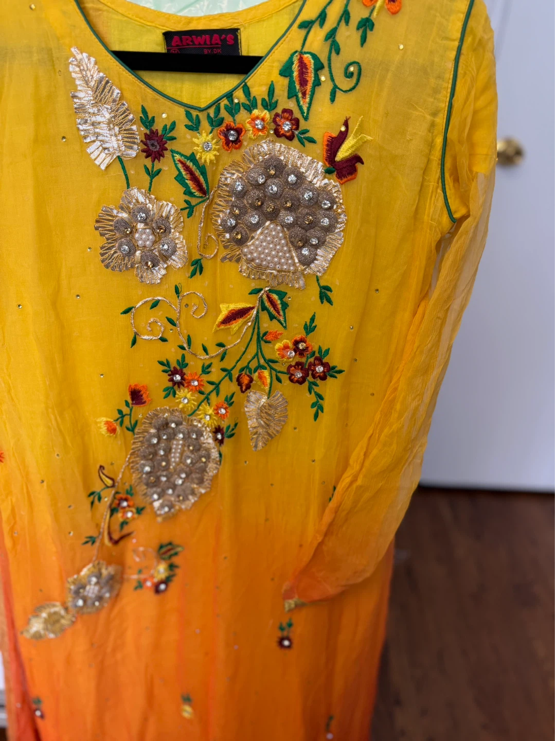 Arwia's Yellow & Orange Ombre Embroidered Kurti - photo 3