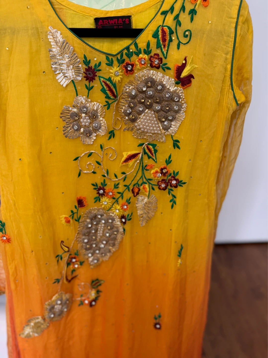 Arwia's Yellow & Orange Ombre Embroidered Kurti - photo 2