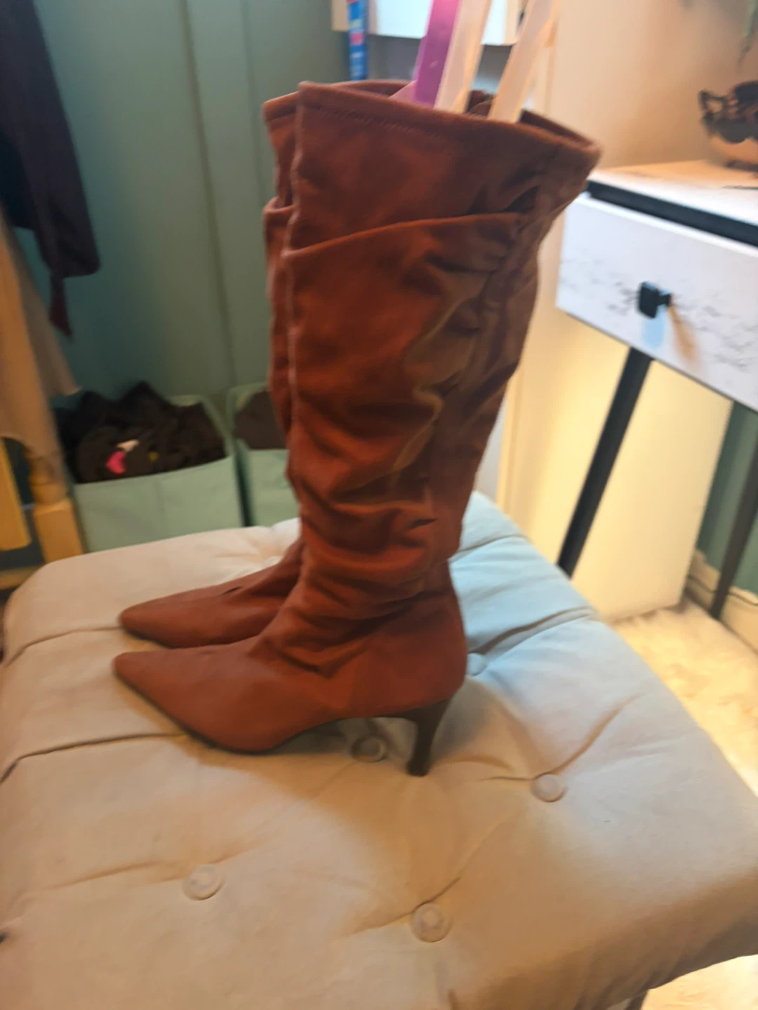 Brown Ruched Slouch Boots - photo 4