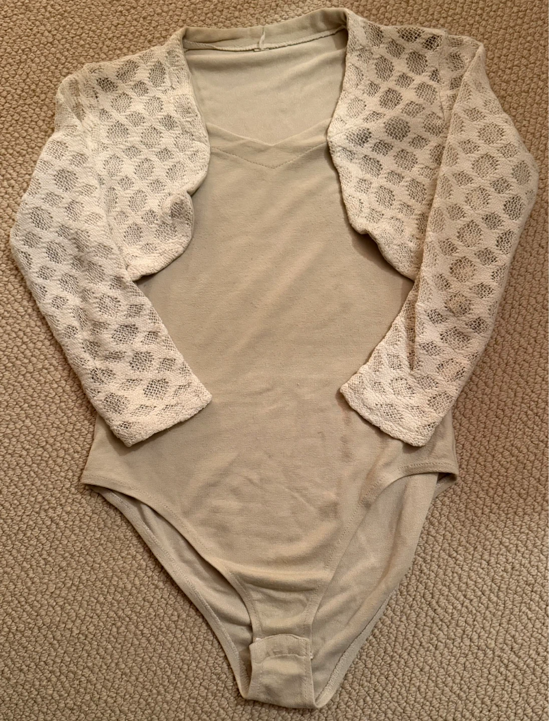 Beige Bodysuit with Lace Bolero work