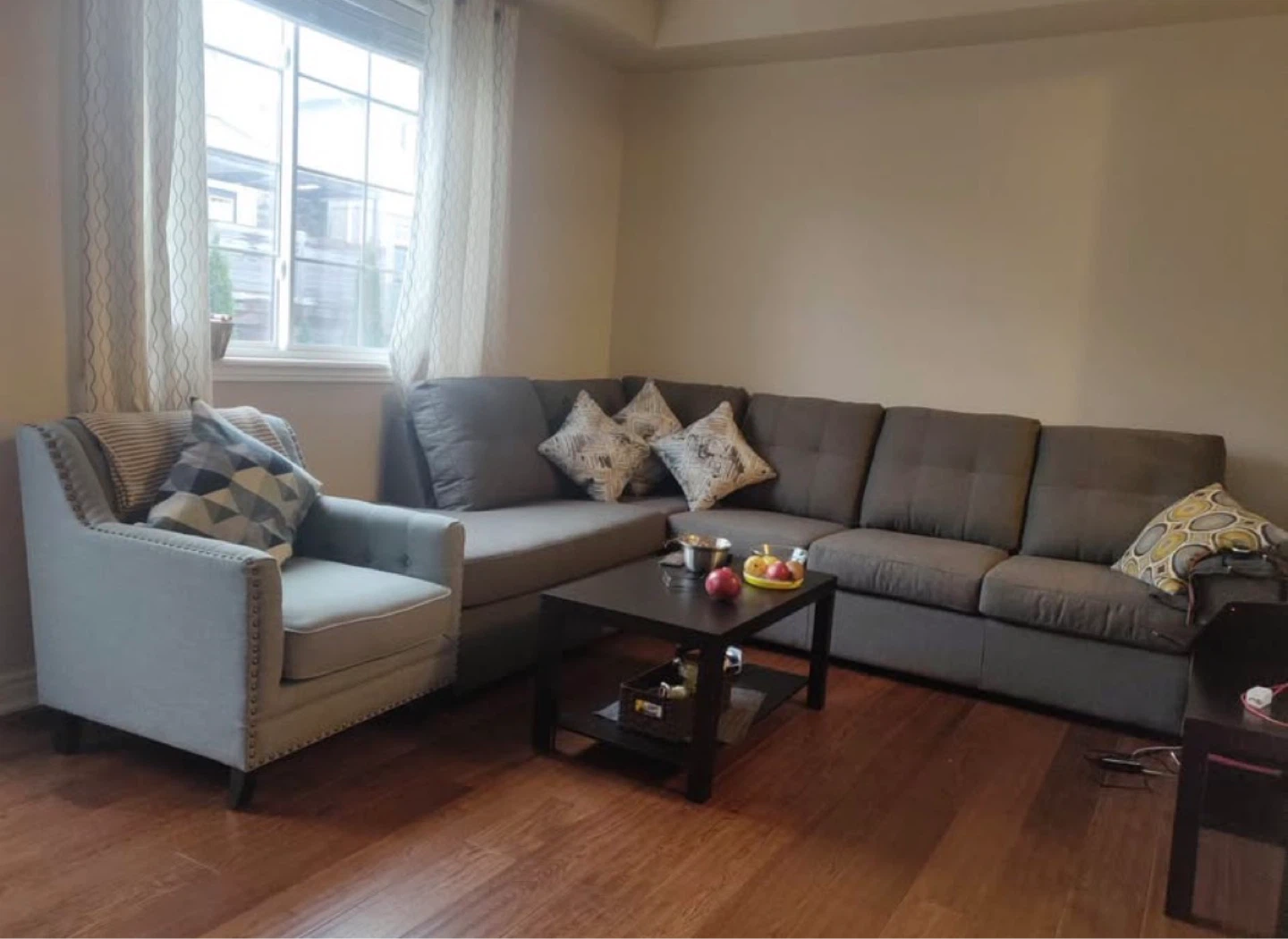 Grey Sectional Sofa with Accent Chair