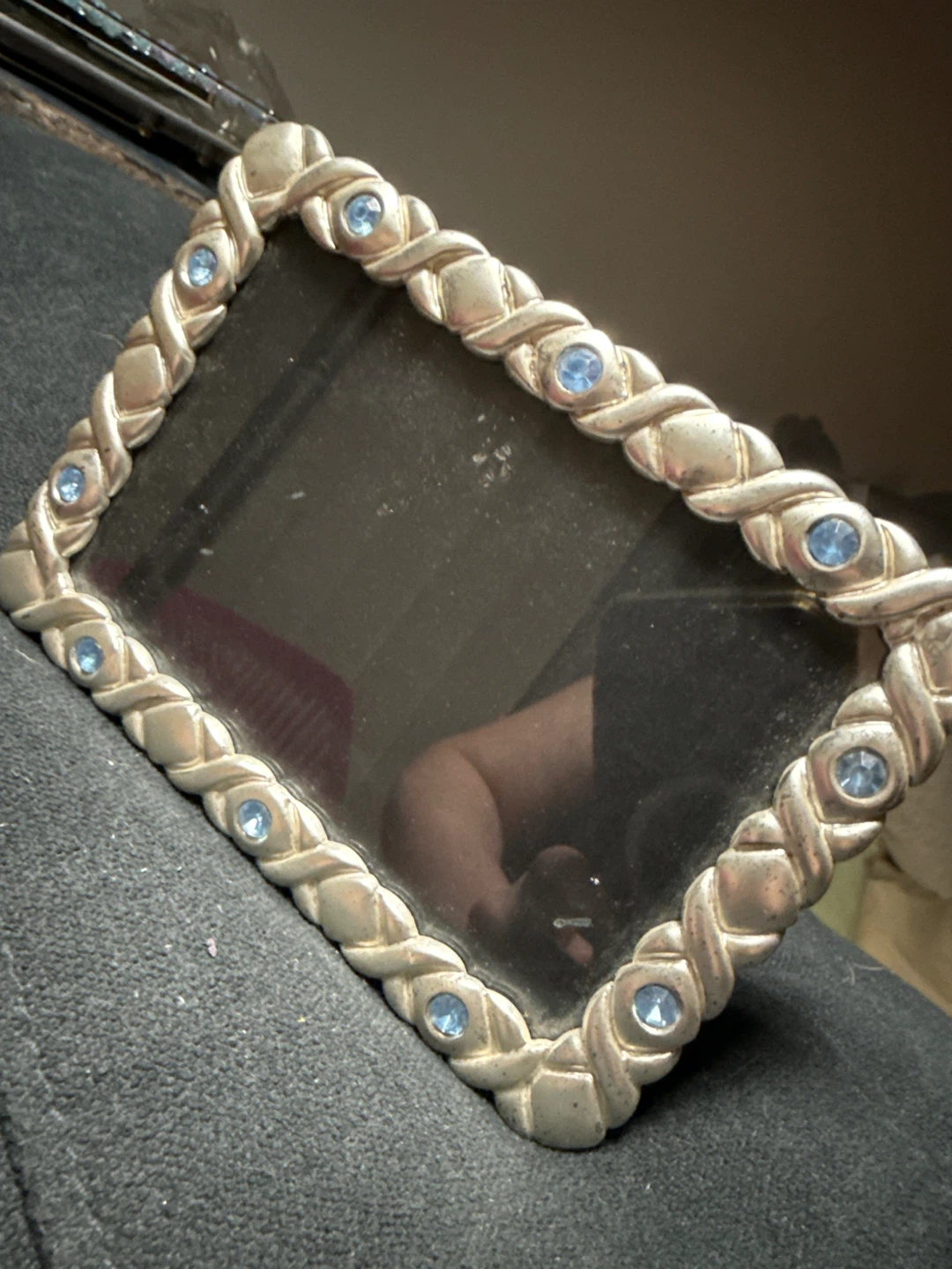 Silver Toned Photo Frame with Blue Gems - photo 2
