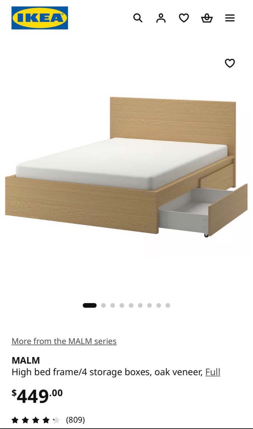 IKEA MALM High Bed Frame with Drawers, Oak Veneer - FULL - photo 3
