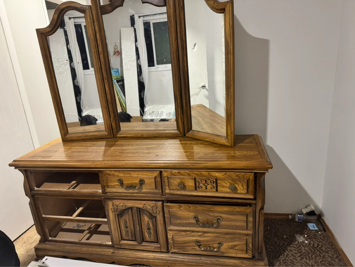 Wooden Dresser with Tri-Fold Mirror - photo 3
