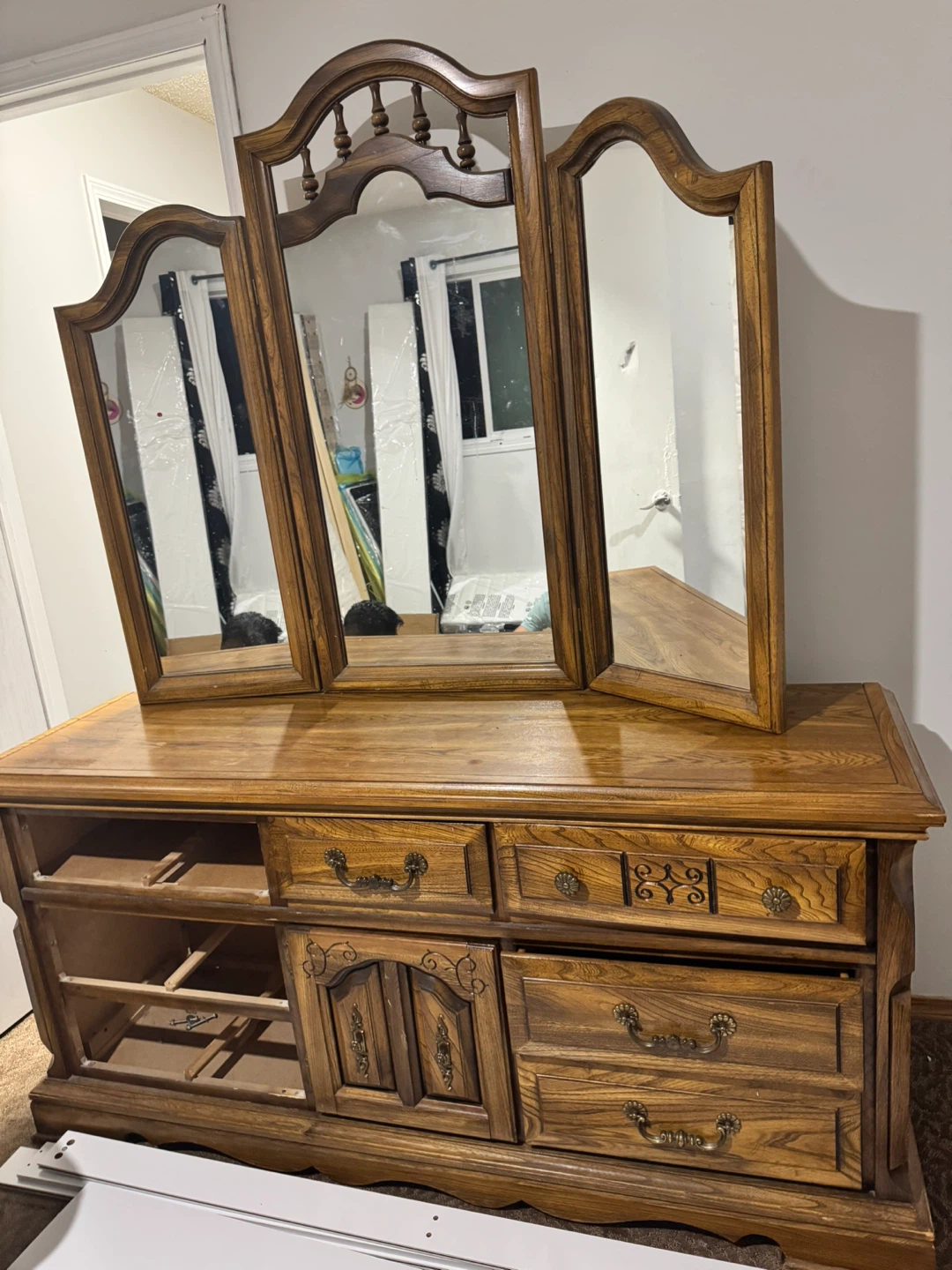 Wooden Dresser with Tri-Fold Mirror - photo 5