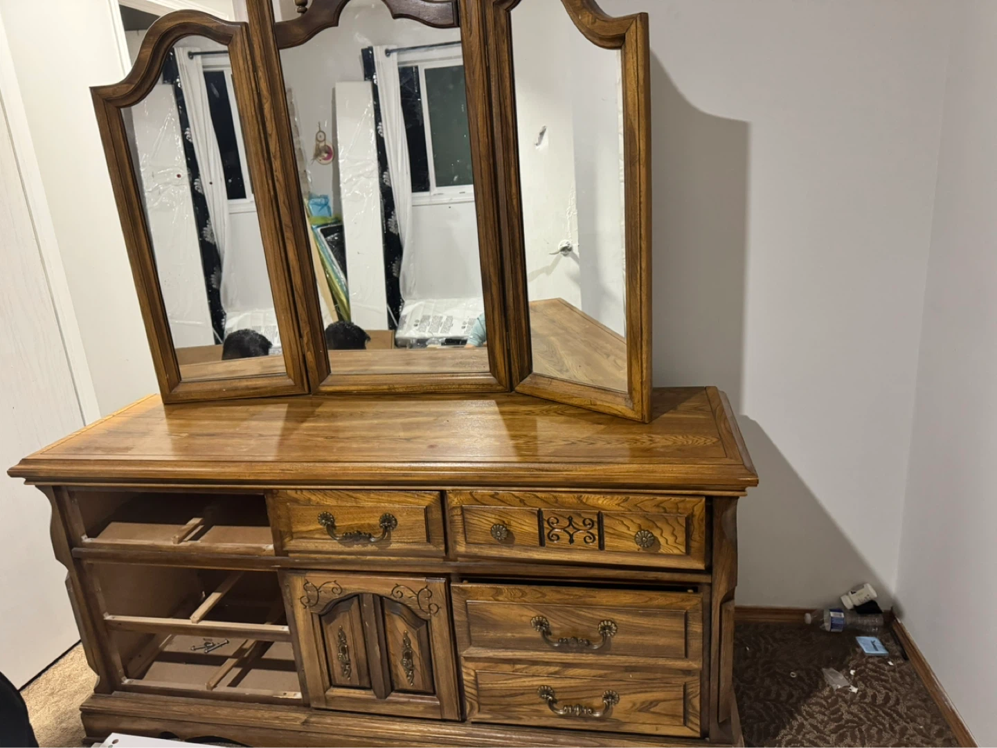 Wooden Dresser with Tri-Fold Mirror - photo 2