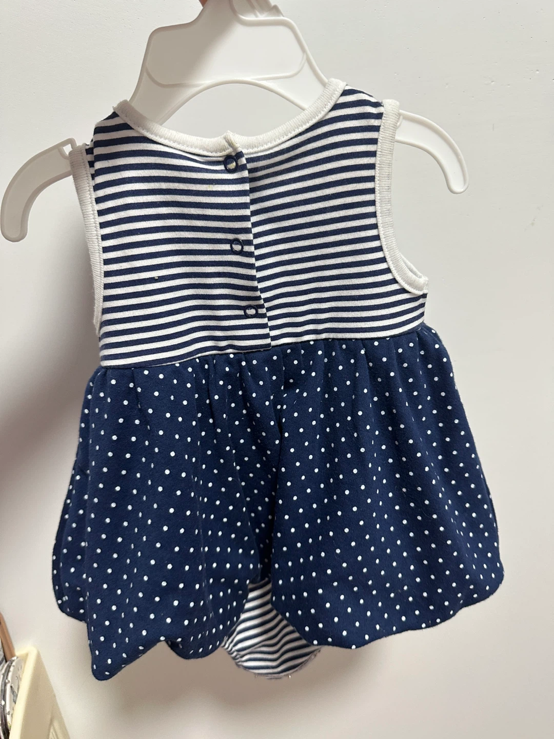 Baby Dress - Navy Blue with Daisies and Polka Dots - photo 2