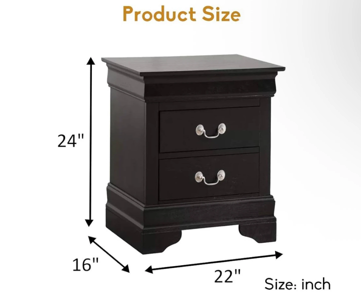 2 Black Two-Drawer Nightstand
