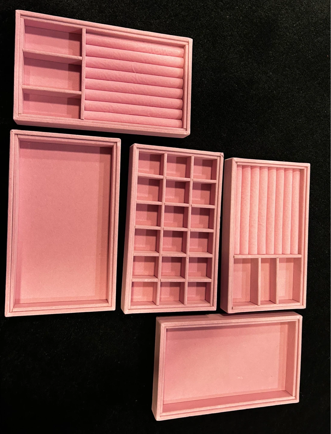Set of 5- Pink Velvet Jewelry Organizer Tray Set - photo 2