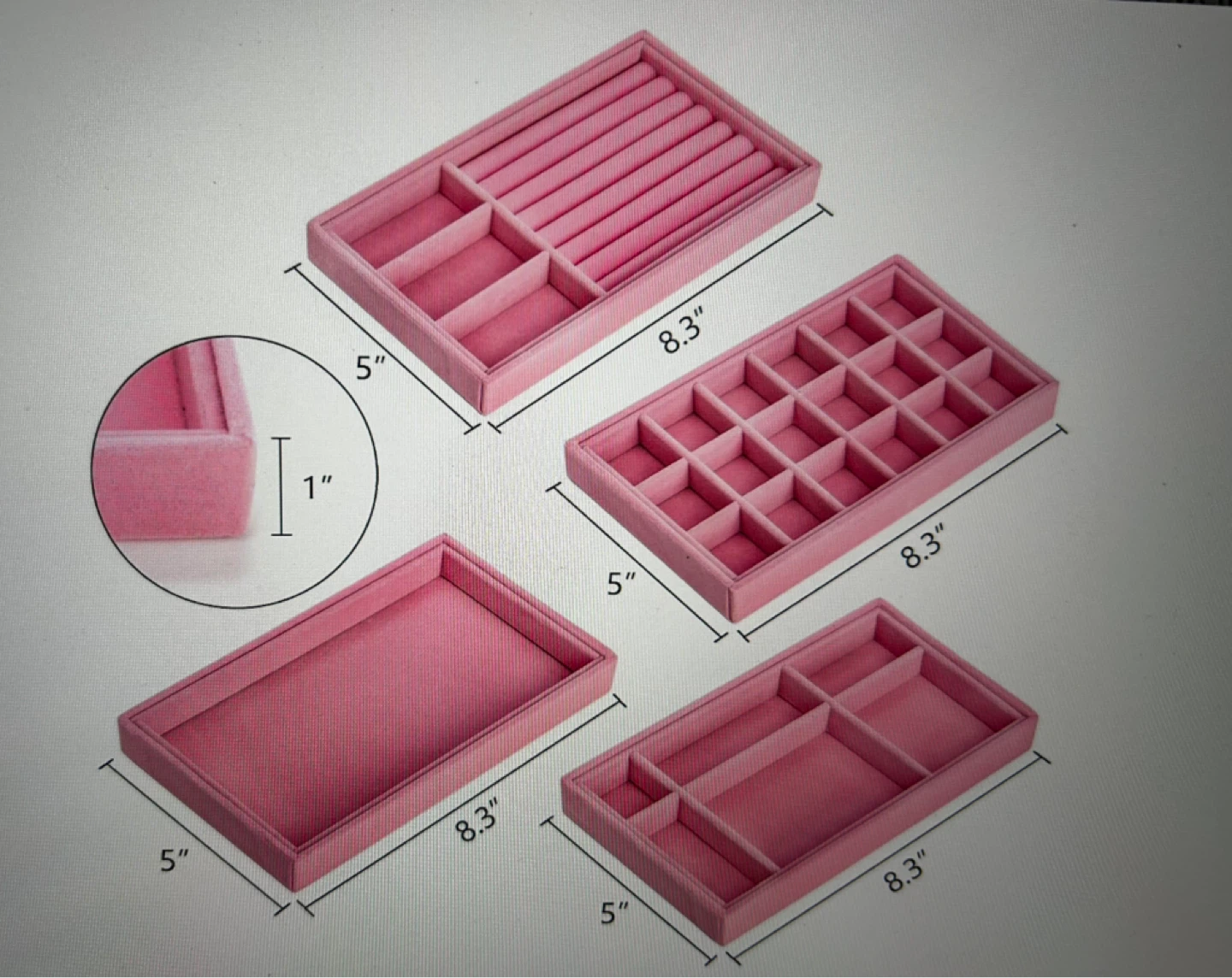 Set of 5- Pink Velvet Jewelry Organizer Tray Set - photo 4