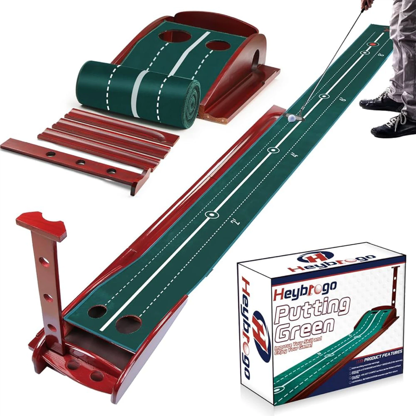 Indoor Golf Putting Mat - Wooden Base Velvet Surface