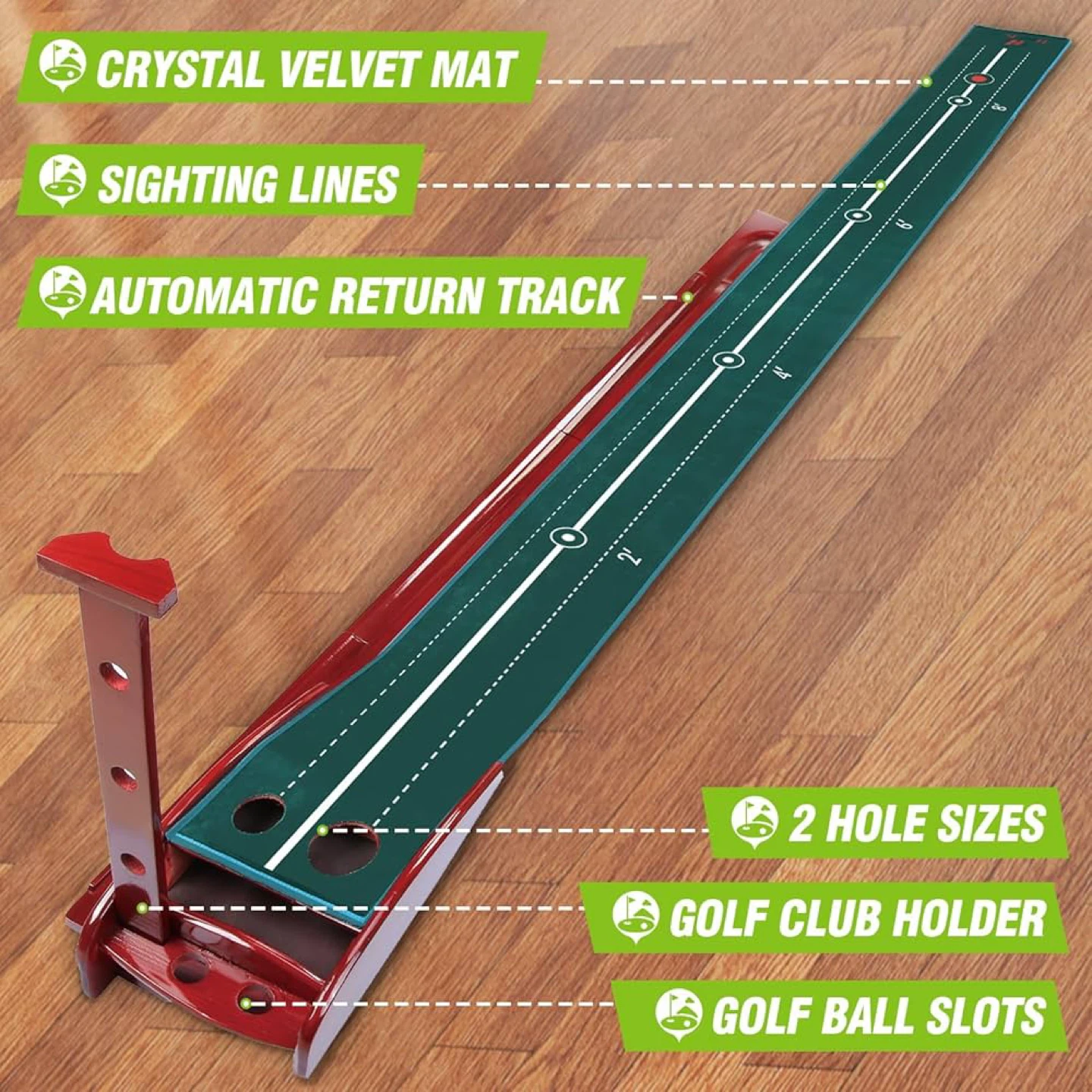 Indoor Golf Putting Mat - Wooden Base Velvet Surface - photo 4