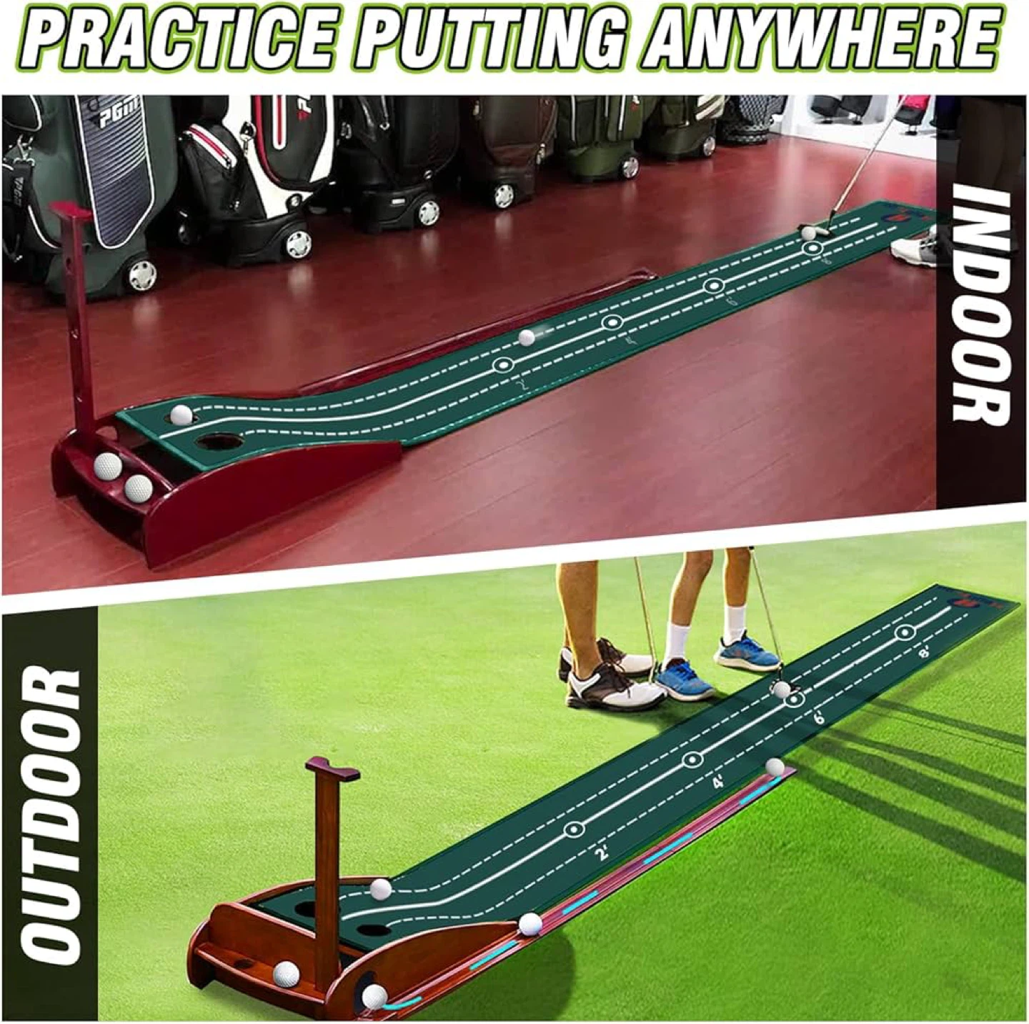 Indoor Golf Putting Mat - Wooden Base Velvet Surface - photo 3