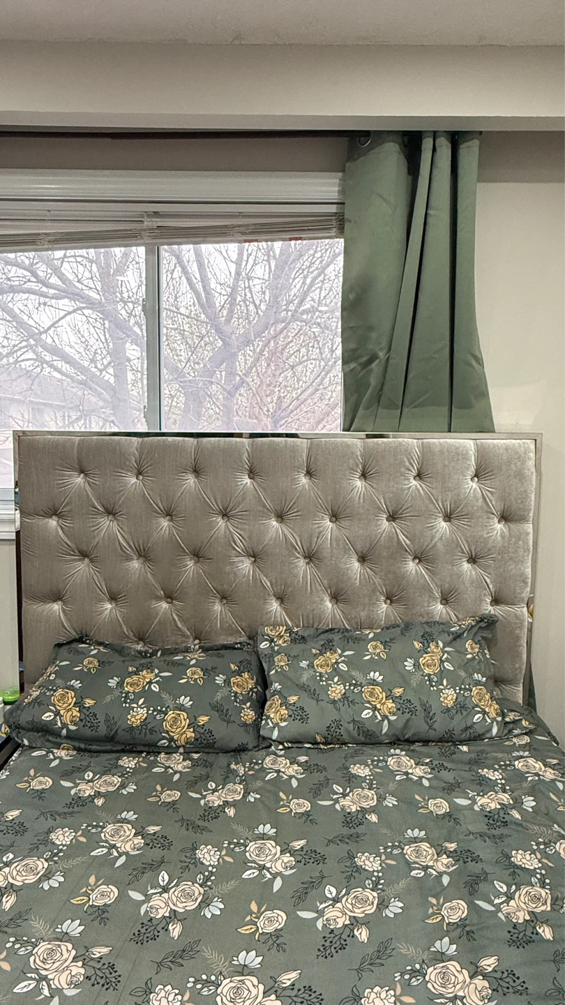 Queen size Velvet Tufted Headboard and Bed Frame and a Dresser