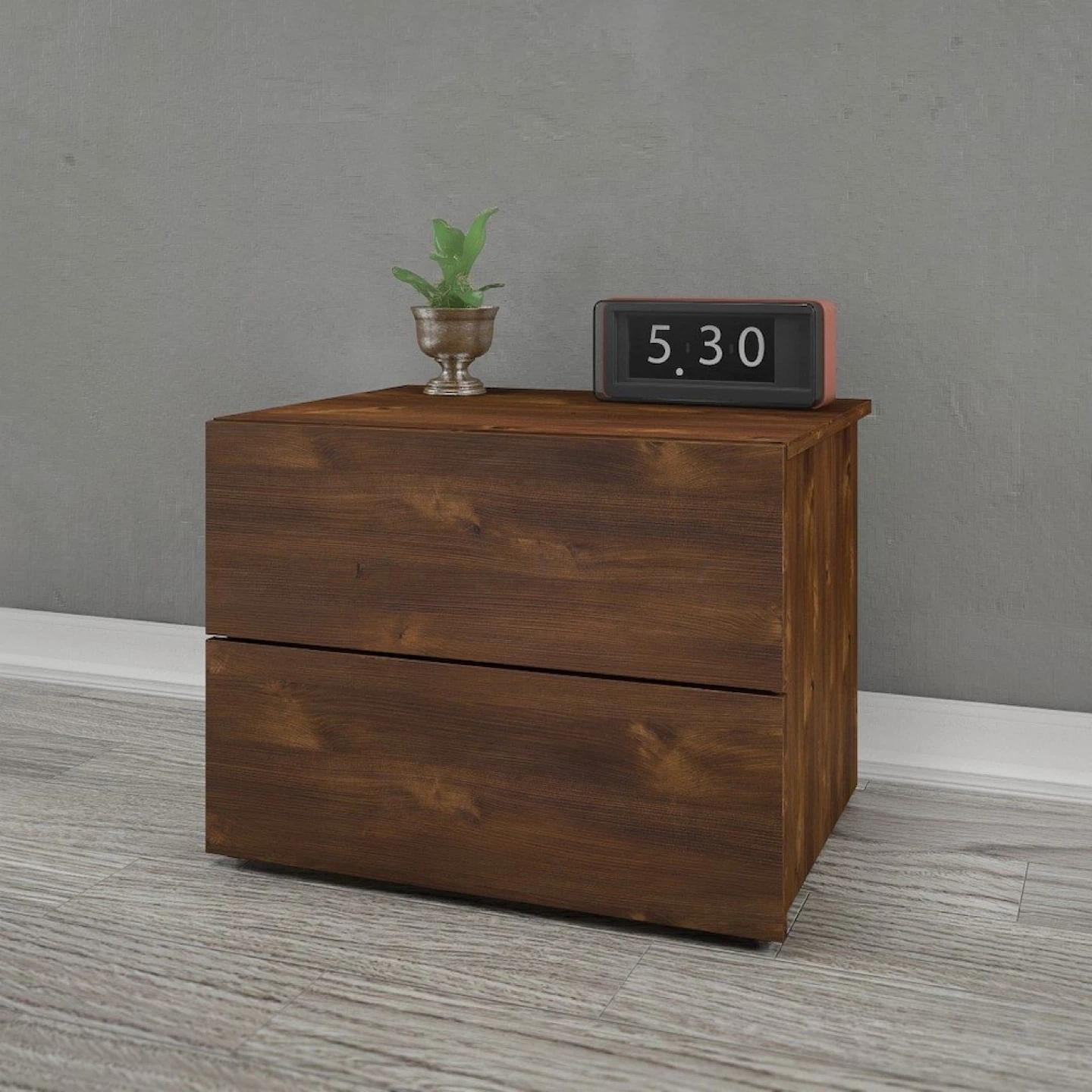 Wooden Nightstand with Two Drawers