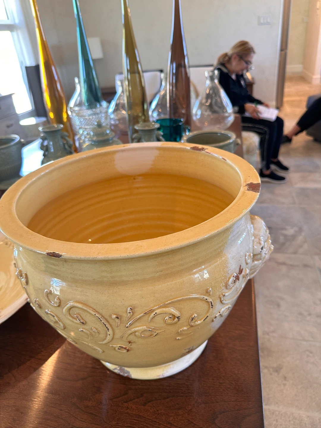 Rustic Yellow Italian Pottery 4pc Set – Planter, Urn & Platter - photo 2