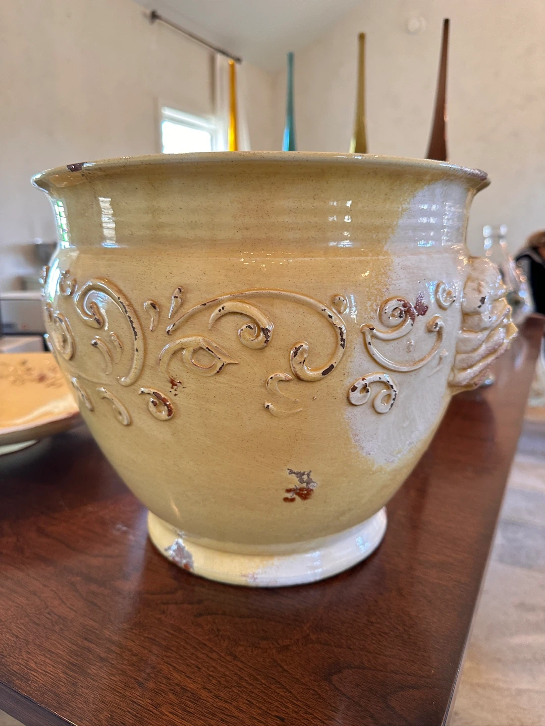 Rustic Yellow Italian Pottery 4pc Set – Planter, Urn & Platter - photo 3
