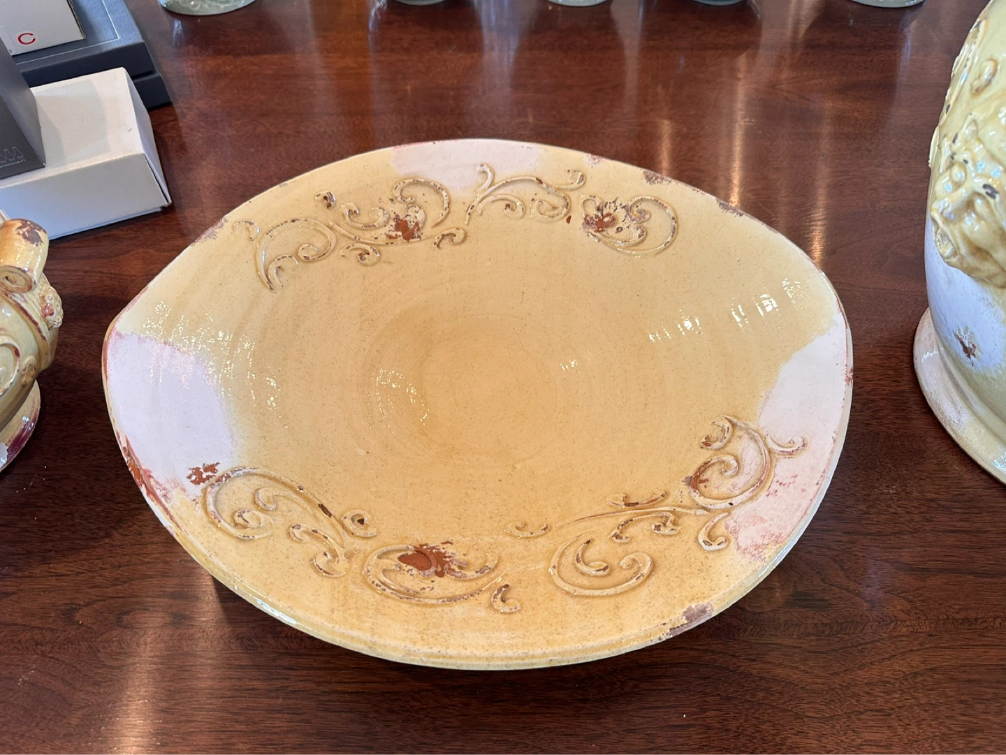 Rustic Yellow Italian Pottery 4pc Set – Planter, Urn & Platter - photo 4