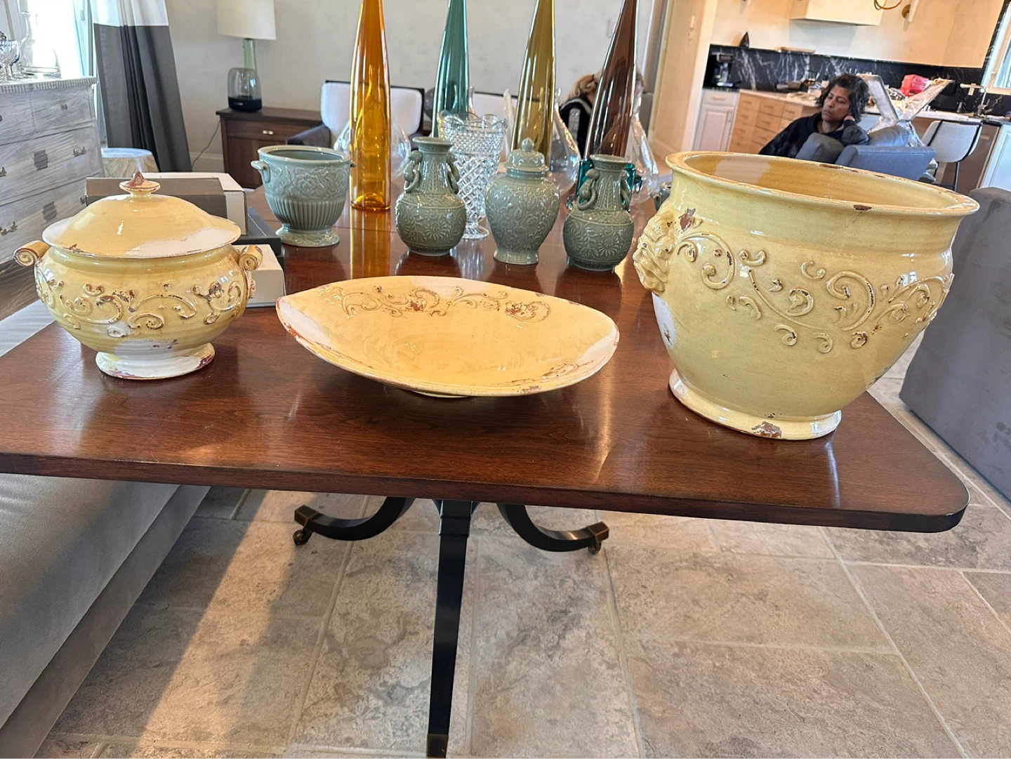 Rustic Yellow Italian Pottery 4pc Set – Planter, Urn & Platter