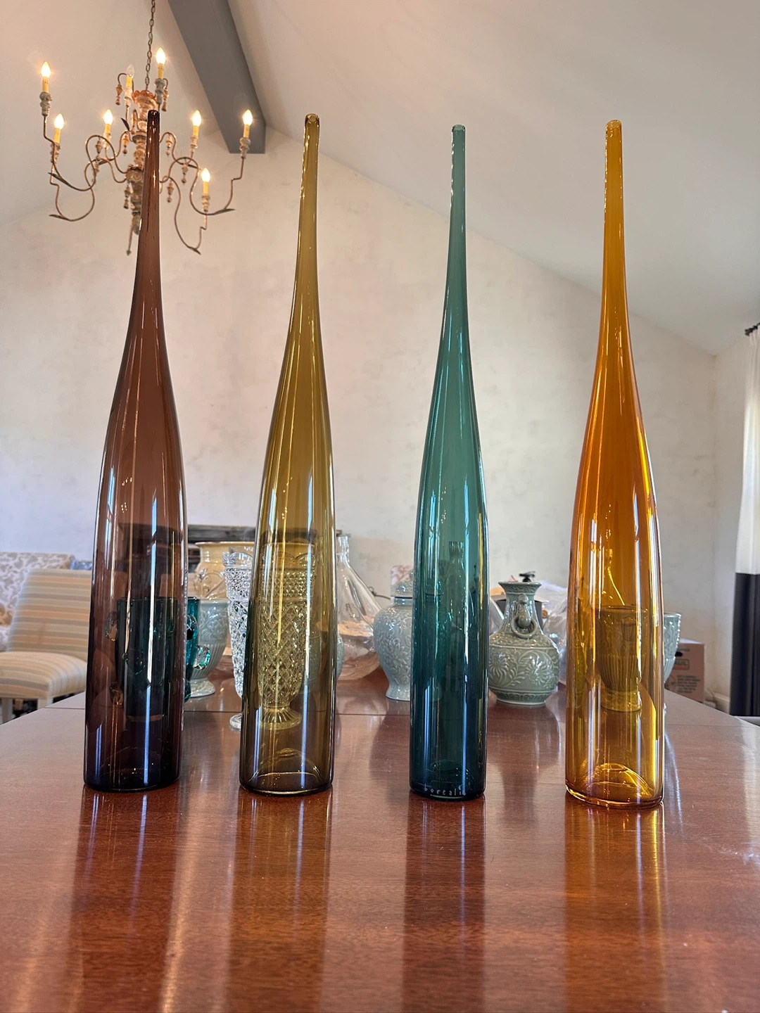 Colorful Handblown 30” Tall Glass Vases (set of 4)