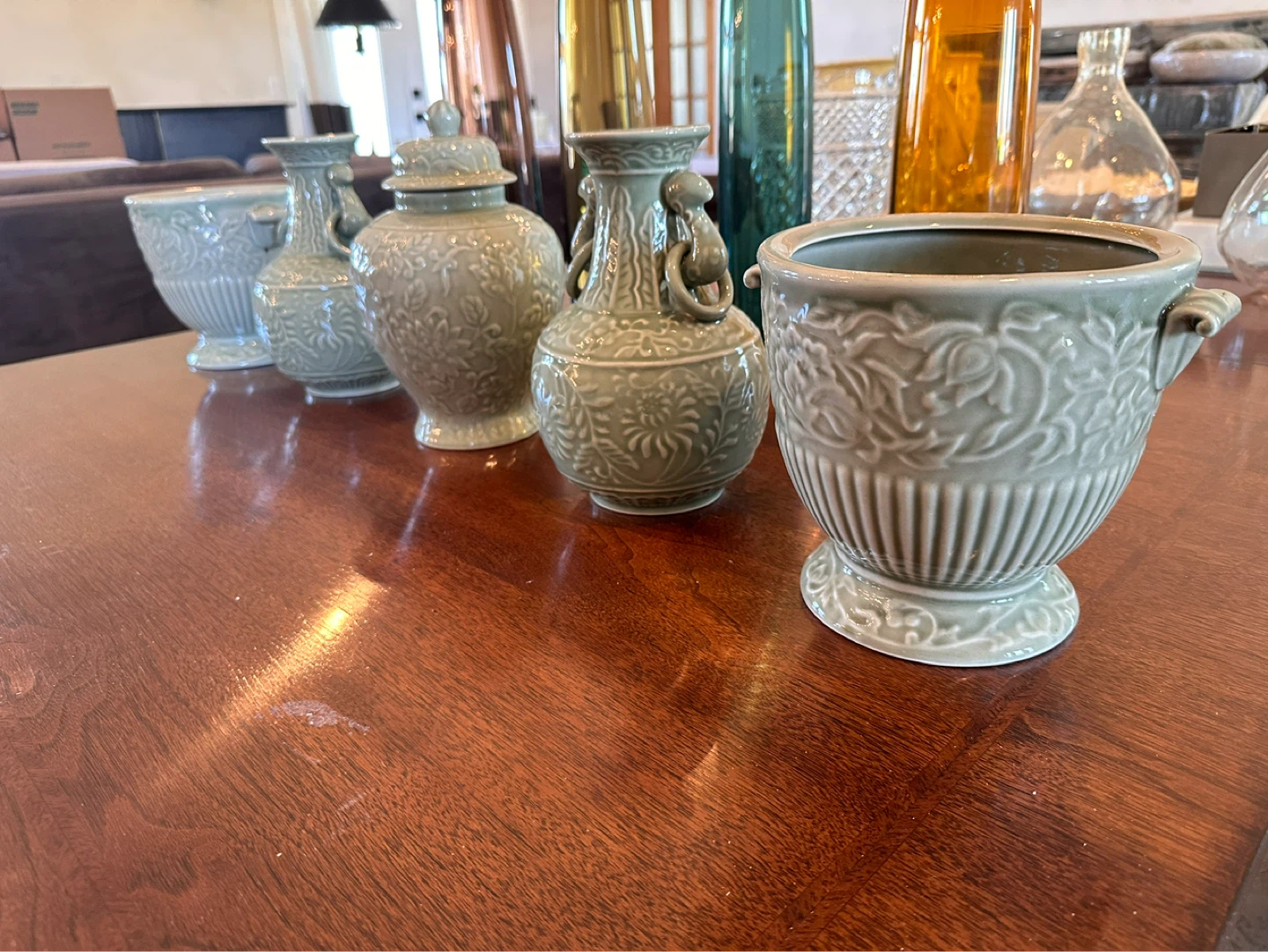 5pc Elegant Green Ceramic Decorative Vase Set - photo 2