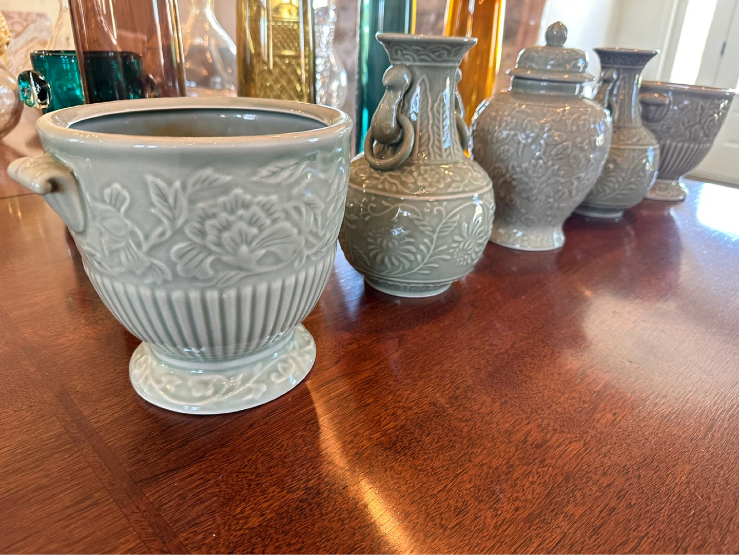 5pc Elegant Green Ceramic Decorative Vase Set - photo 3