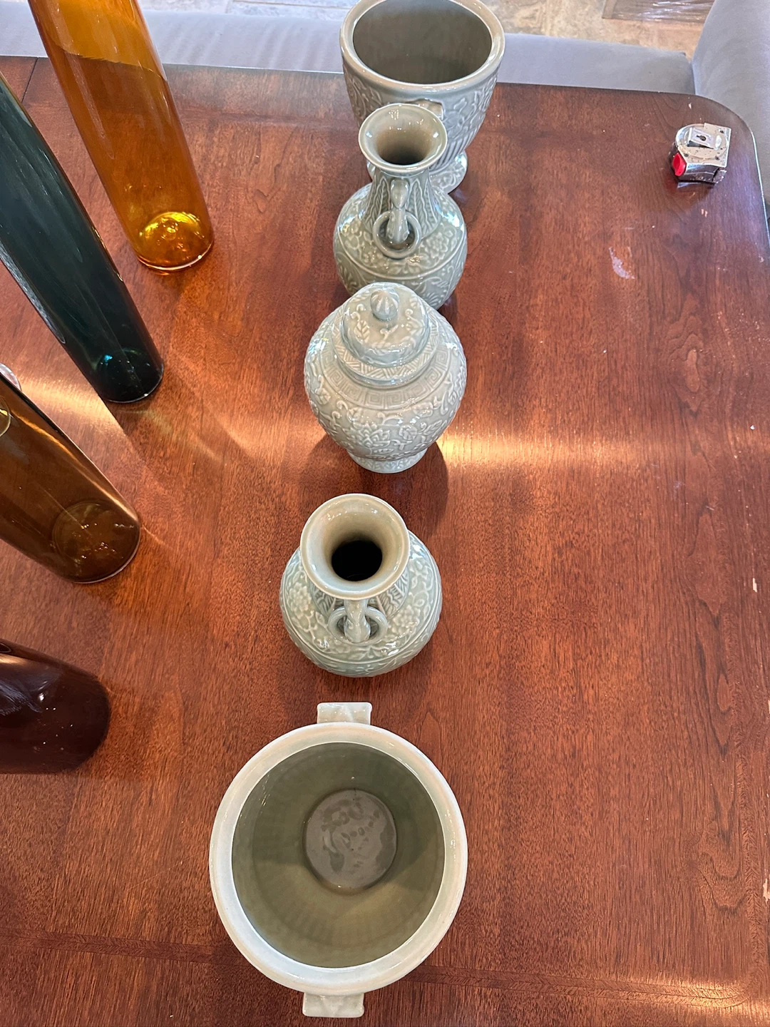 5pc Elegant Green Ceramic Decorative Vase Set - photo 4