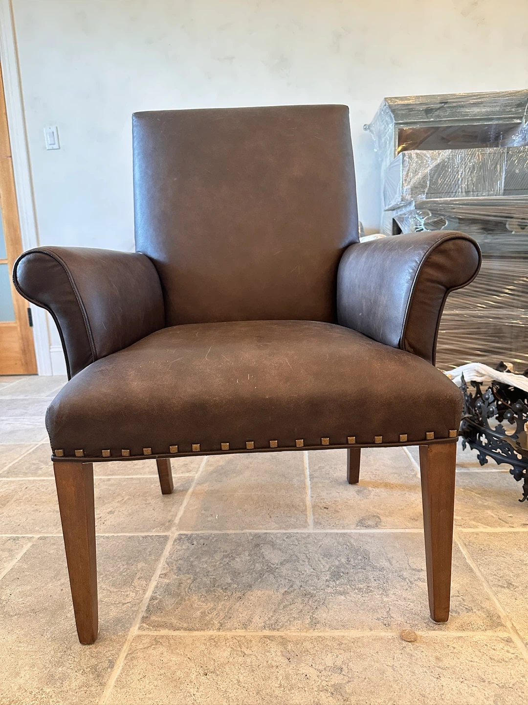 Genuine Leather Wingback Accent Chair – Hand-Tied Springs