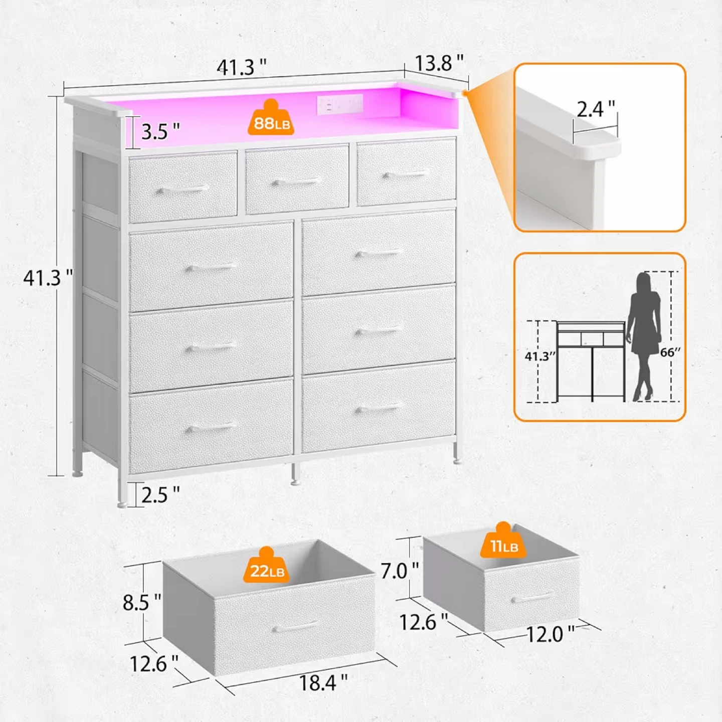 Rolanstar 9-Drawer Tall Dresser with lights - photo 4