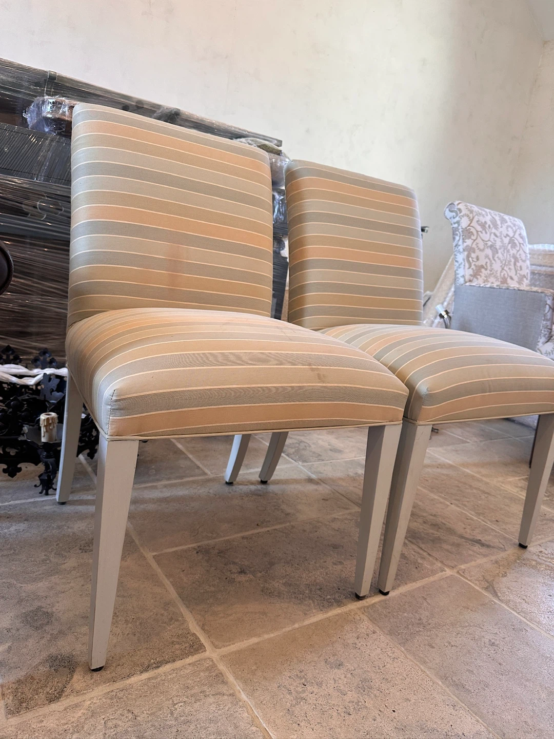 TWO Pastel Stripe Dining Chairs – SOLID Maple Frame - photo 3