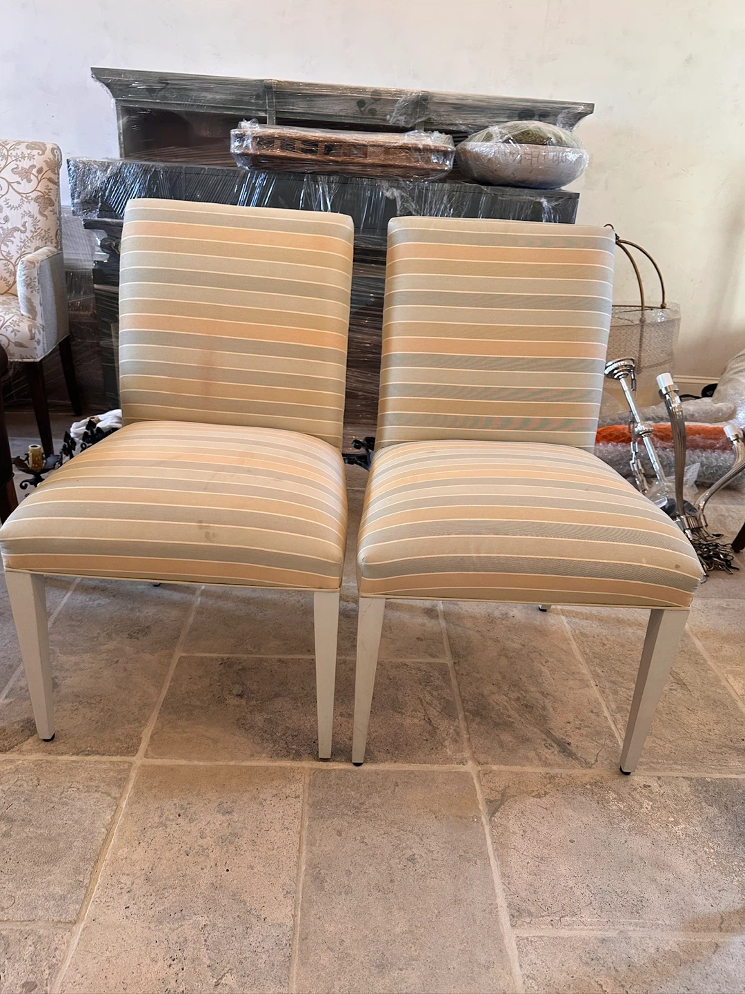TWO Pastel Stripe Dining Chairs – SOLID Maple Frame