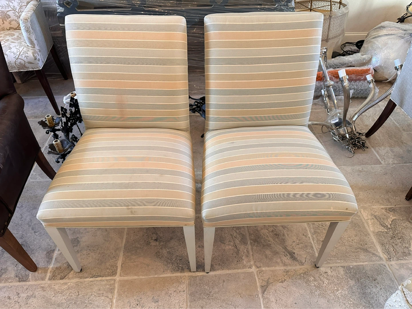 TWO Pastel Stripe Dining Chairs – SOLID Maple Frame - photo 2