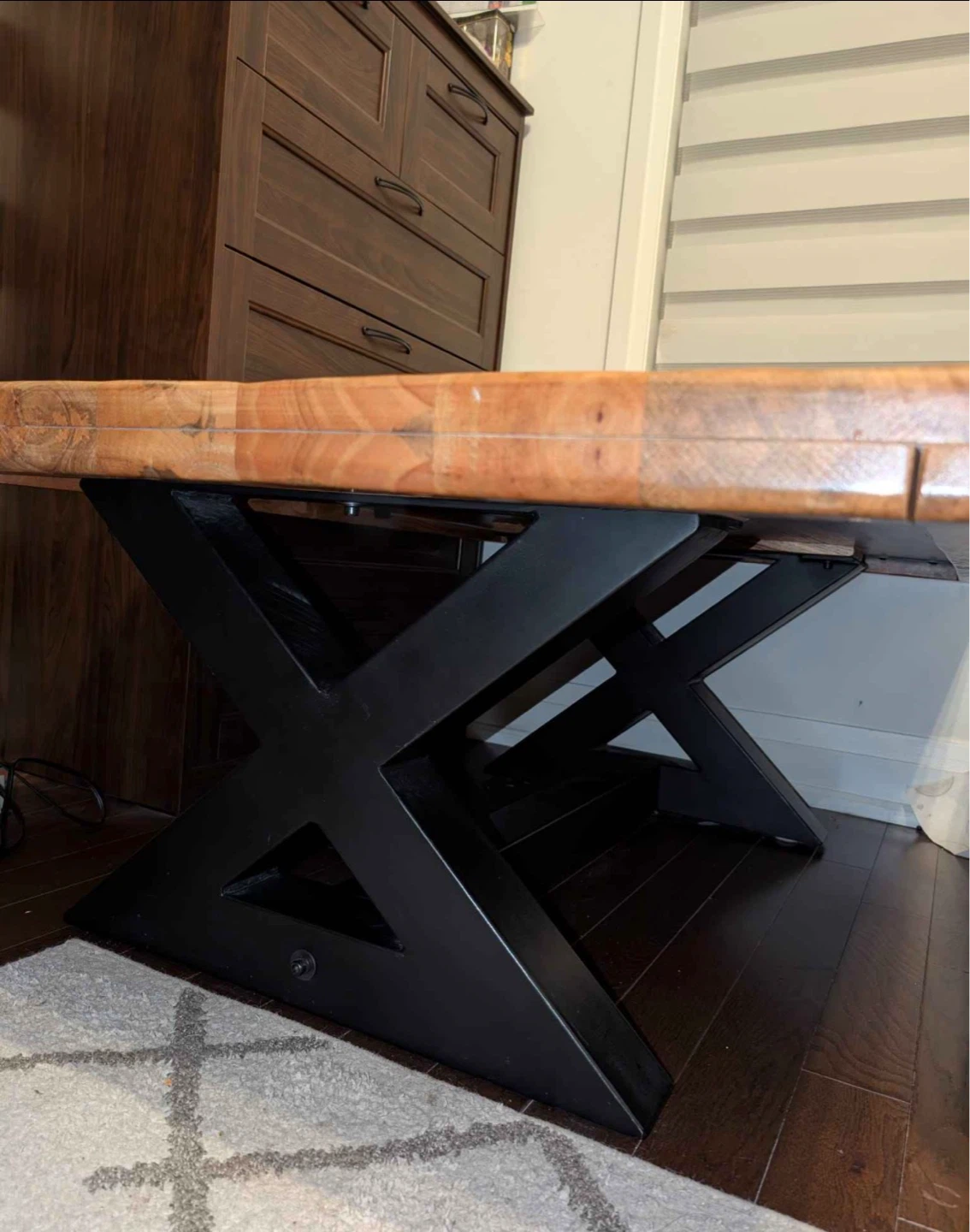 Solid Wood Coffee Table with Black Metal Base