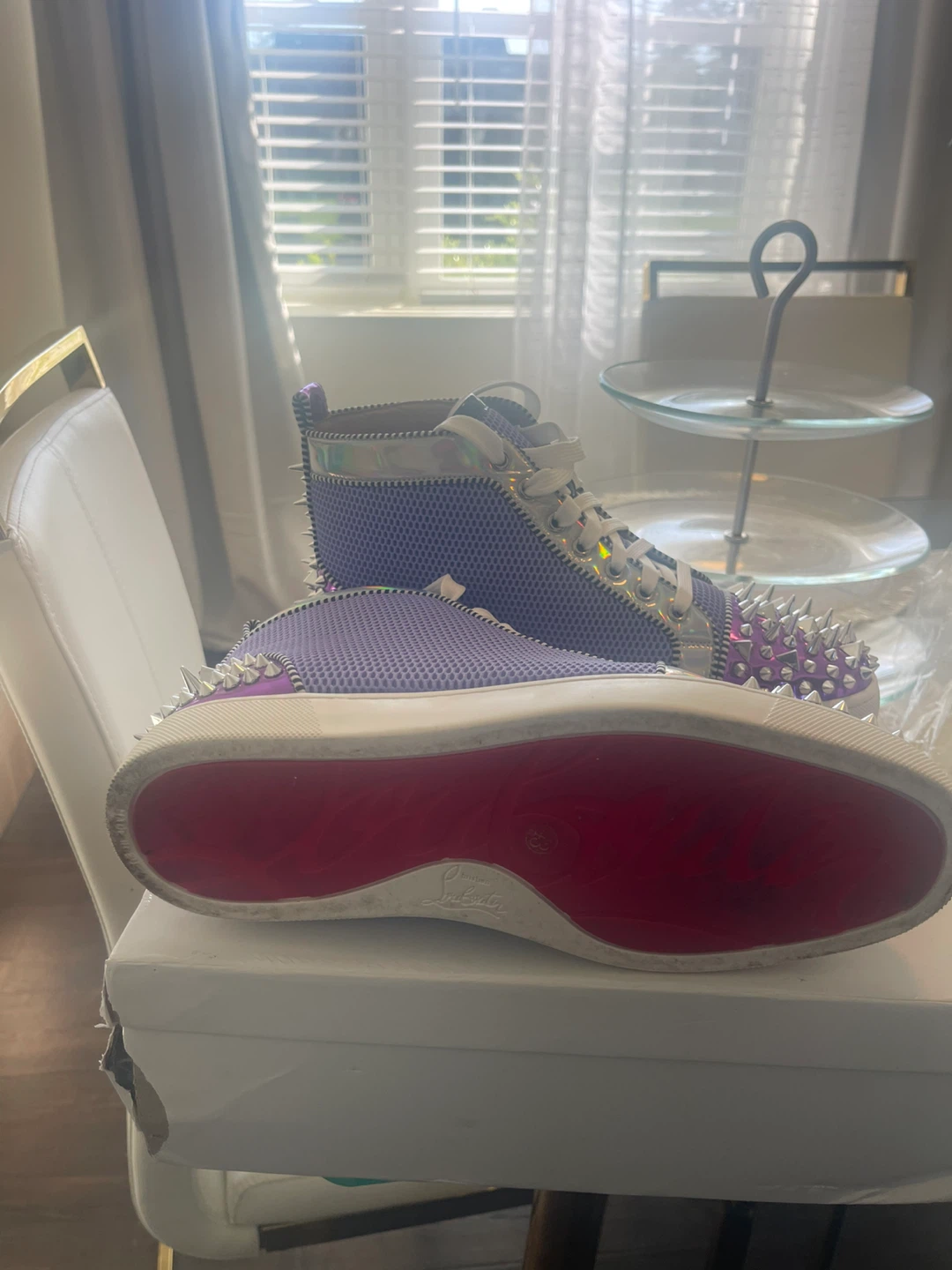 Christian Louboutin Spiked High-Top Sneakers - Purple - photo 3