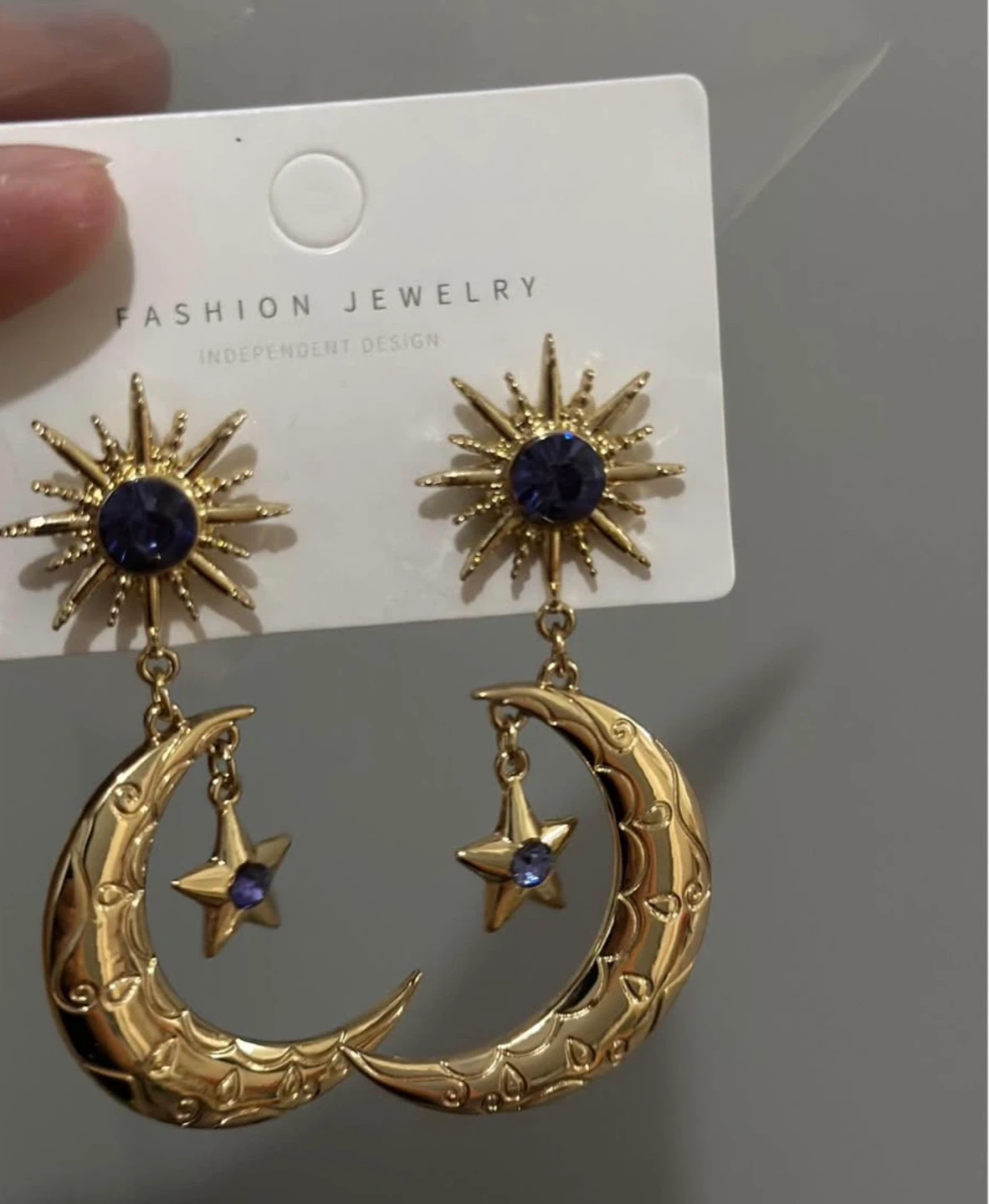 Gold Sun Moon Star Dangle Earrings