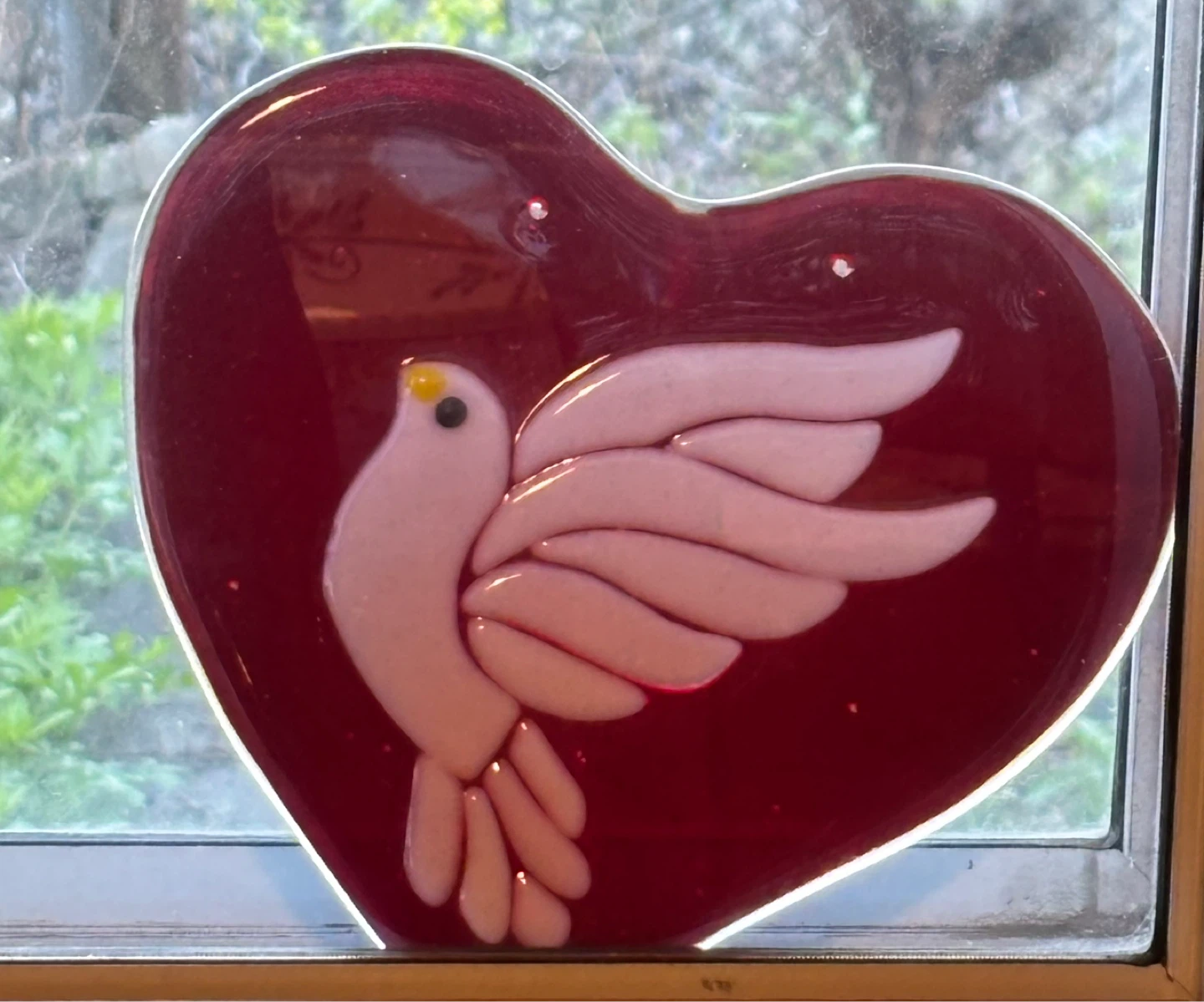 Heart and Dove Stained Glass Suncatcher