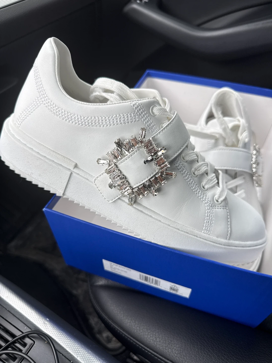 Stuart Weitzman White Sneakers with Jeweled Buckle