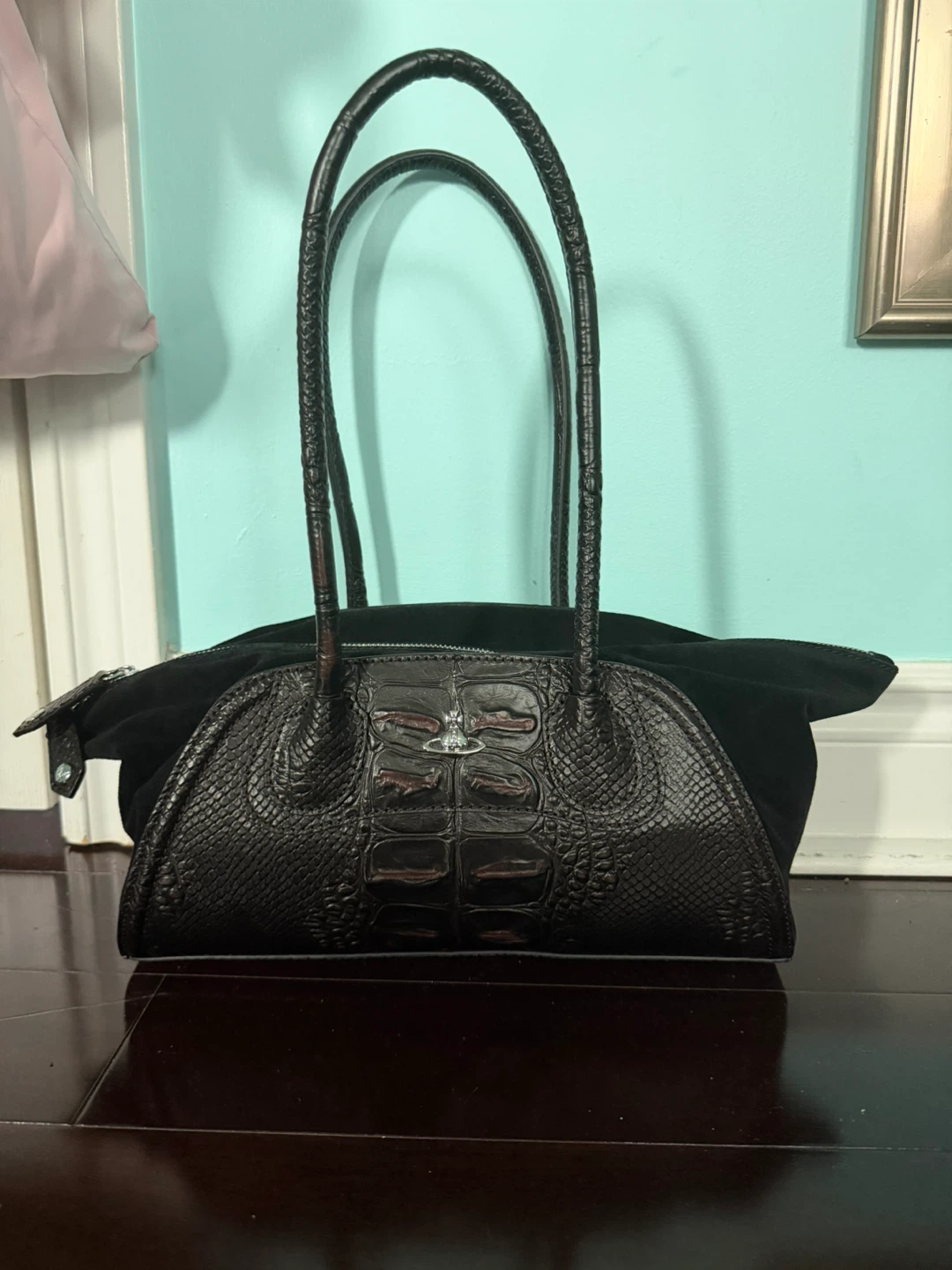 Vivienne Westwood Dark Brown Croc & Suede Handbag - photo 2