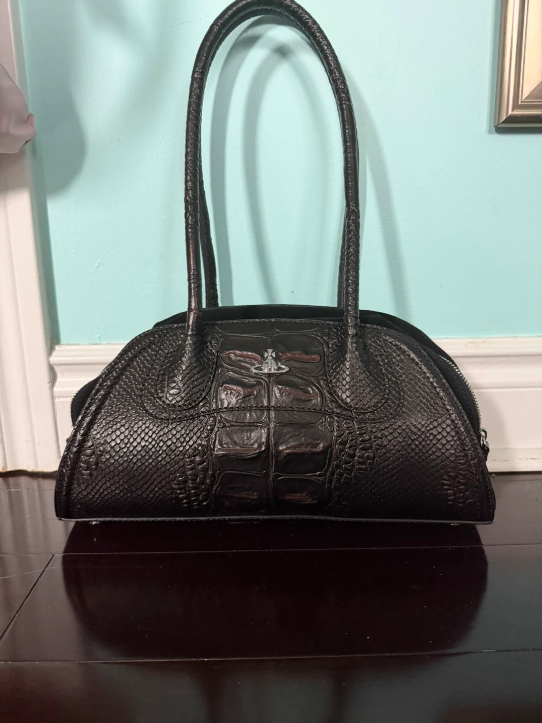 Vivienne Westwood Dark Brown Croc & Suede Handbag