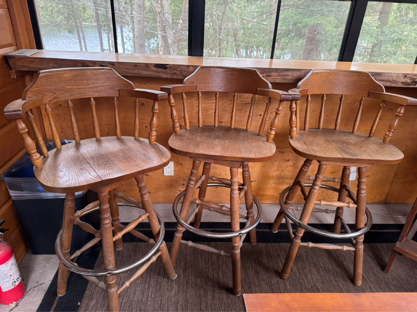 Set of 3 Wooden Swivel Bar Stools