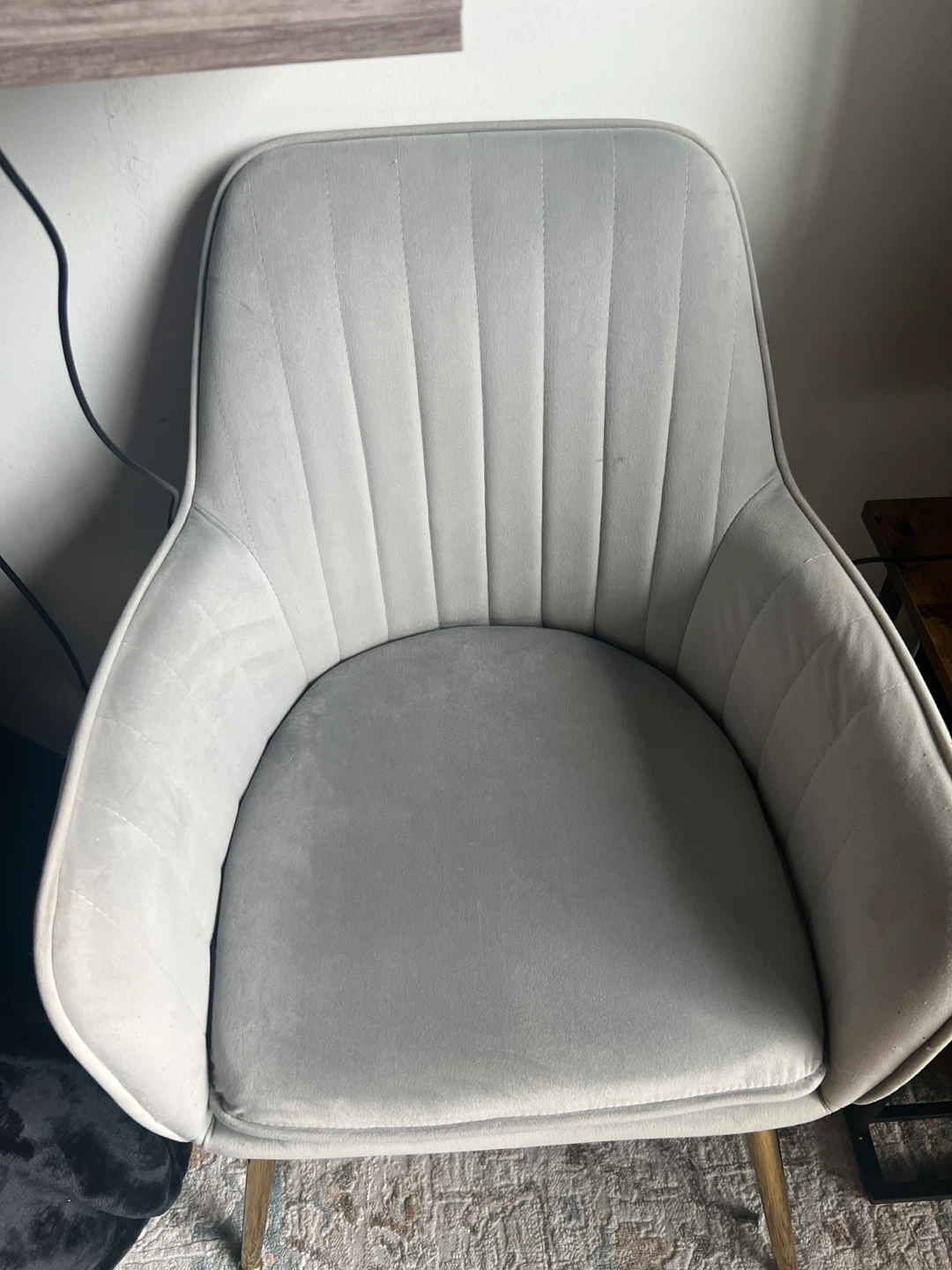Light Gray Velvet Accent Chair with Gold Legs - photo 2