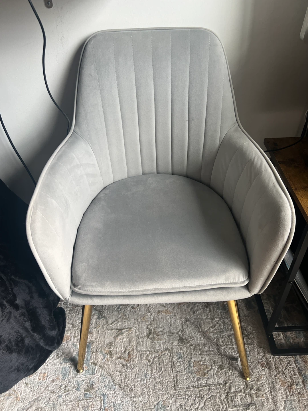Light Gray Velvet Accent Chair with Gold Legs