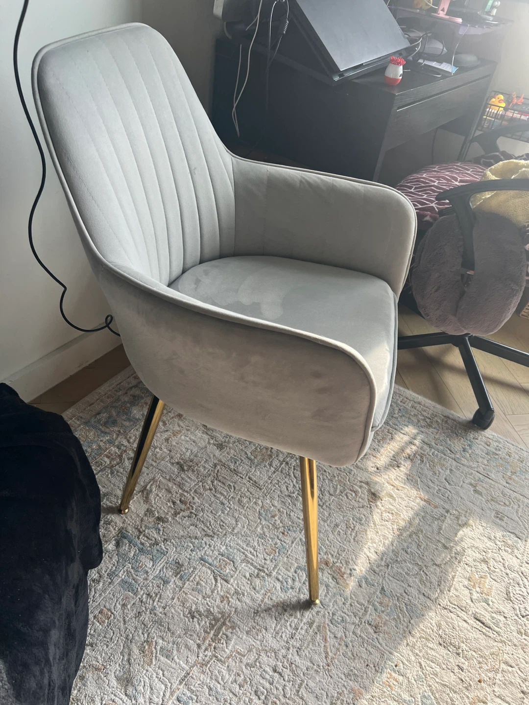Light Gray Velvet Accent Chair with Gold Legs - photo 3