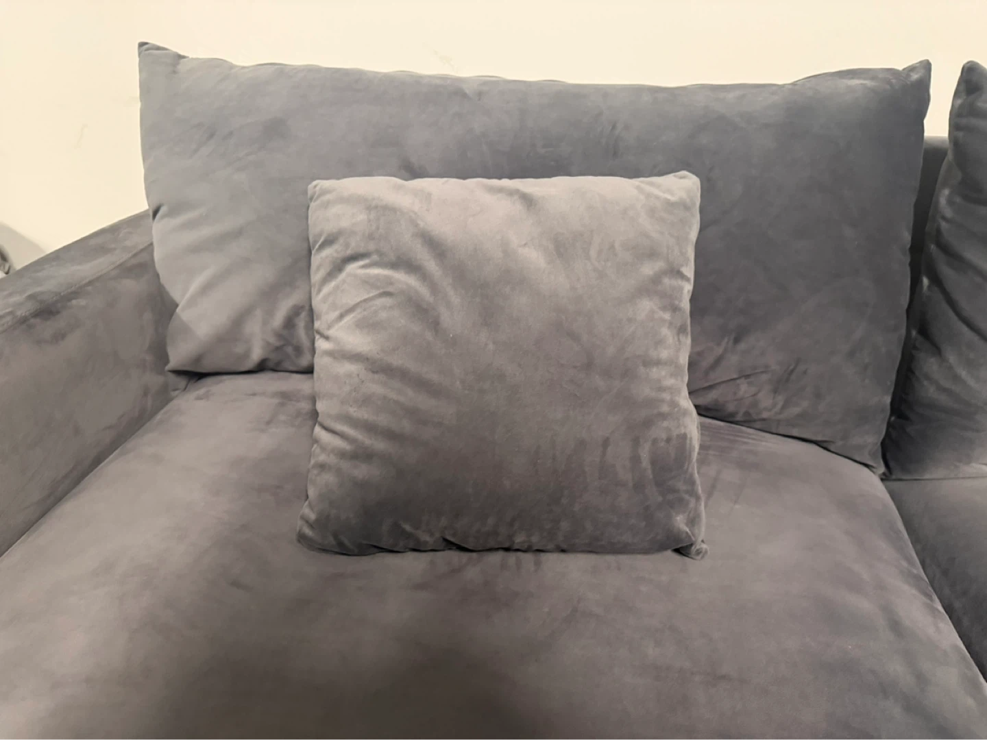 Grey Velvet Sofa with Accent Pillows - photo 2