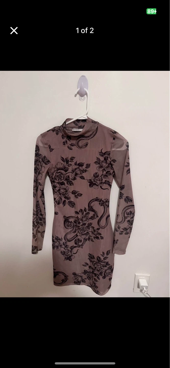 Mesh Snake and Floral Print Long Sleeve Mini Dress